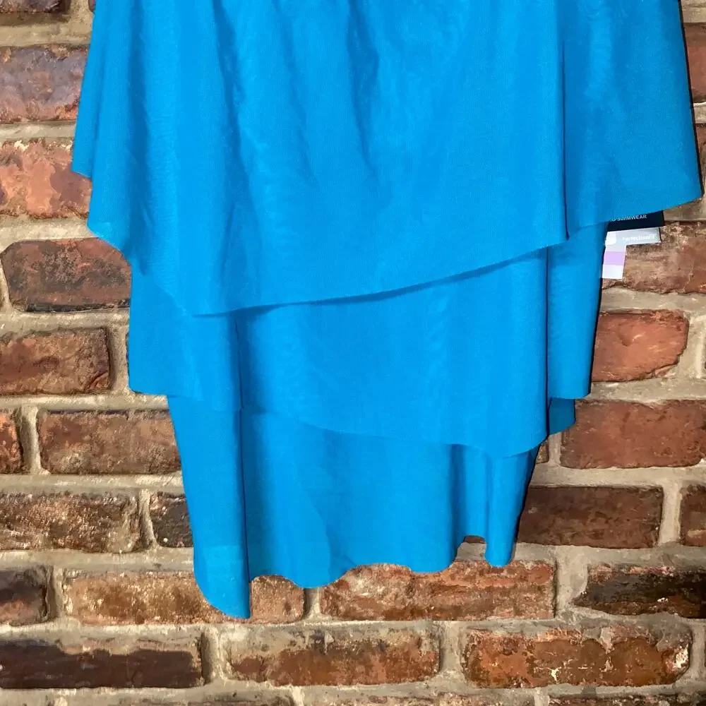 NWT Coco Reef Teal Blue Flourish Tier Mesh Tankini Swim Bathing Suit Top 38D